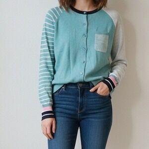 Zaket & Plover Cotton‎ Cashmere Colorblock Striped Cardigan Sweater Size Small